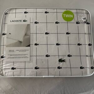 Lacoste Cotton Sheet Set with Black Crocodile Design - 100% Cotton!